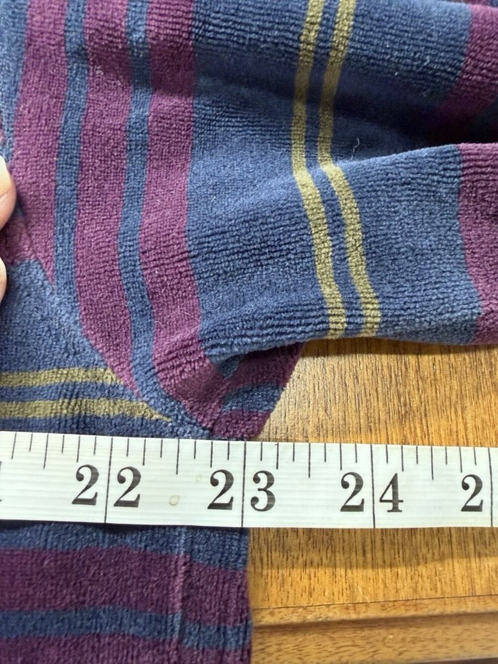 Vtg Velour Polo Shirt Men’s Large Trader Bay Striped Horizontal Long Sleeve Blue - Picture 4 of 5